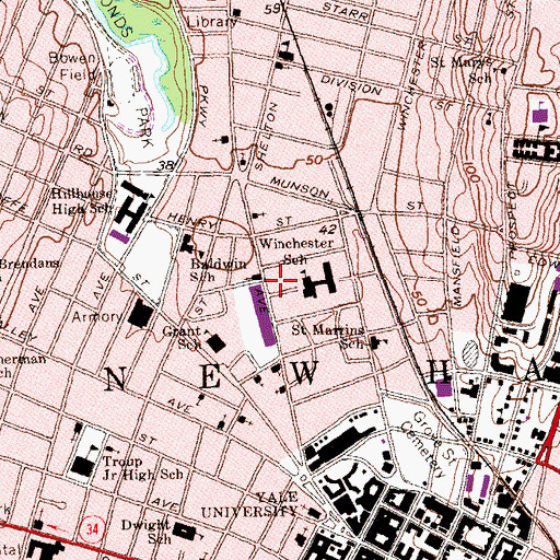 Topographic Map of Daniel Stewart Plaza, CT