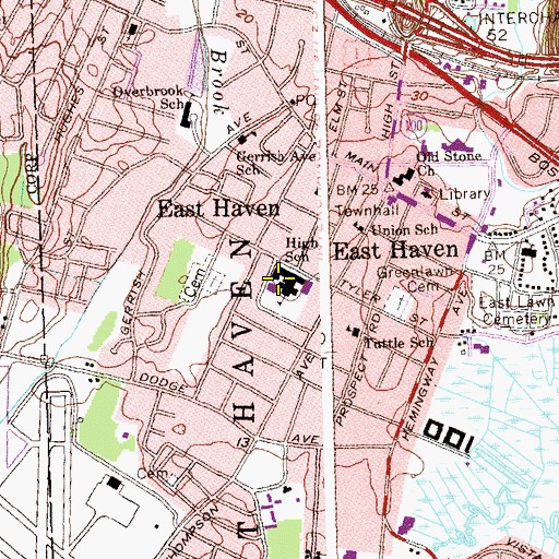 Topographic Map of East Haven High School, CT