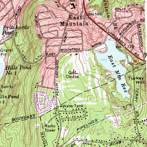 Topographic Map of East Mountain Municipal Golf Course, CT