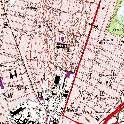 Topographic Map of Farnam Memorial Gardens, CT