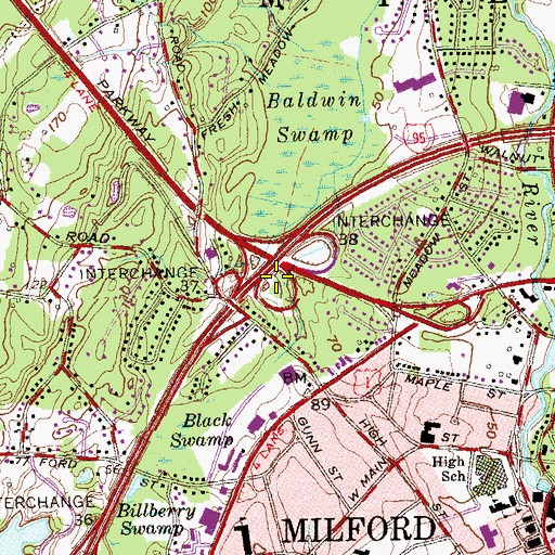 Topographic Map of Interchange 37, CT