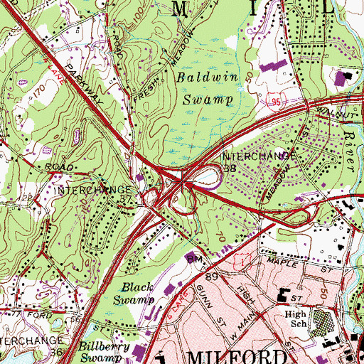 Topographic Map of Interchange 38, CT