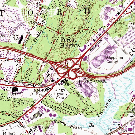 Topographic Map of Interchange 39, CT