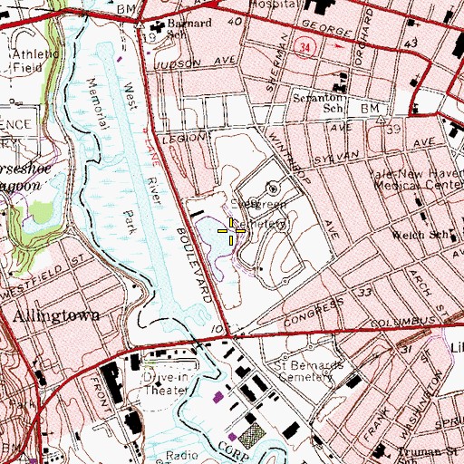 Topographic Map of Mapledale Cemetery (historical), CT