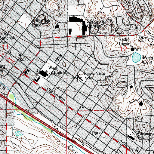 Topographic Map of Buena Vista School, CO