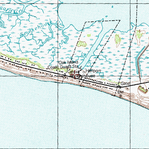 Topographic Map of Oak Island Lighthouse, NC