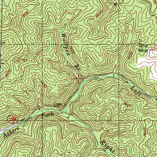 Topographic Map of Ashers Fork Division, KY