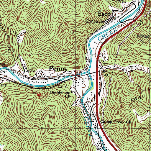 Topographic Map of Robinson Creek Division, KY