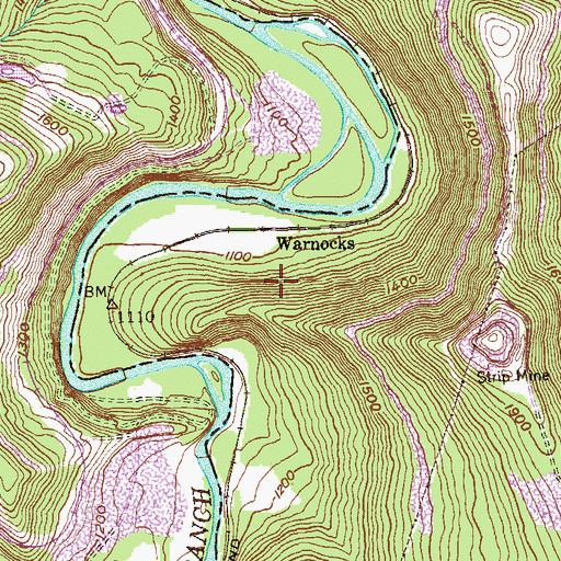 Topographic Map of Warnick Cemetery, WV