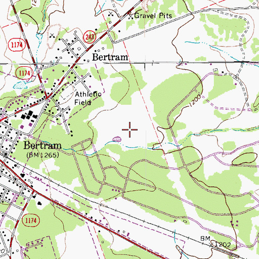 Topographic Map of Bertram Division, TX