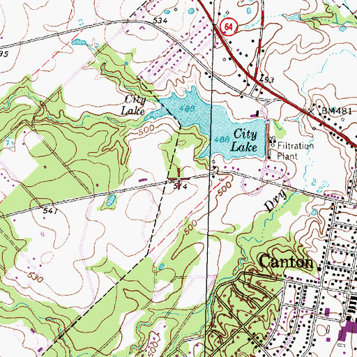 Topographic Map of Canton Division, TX