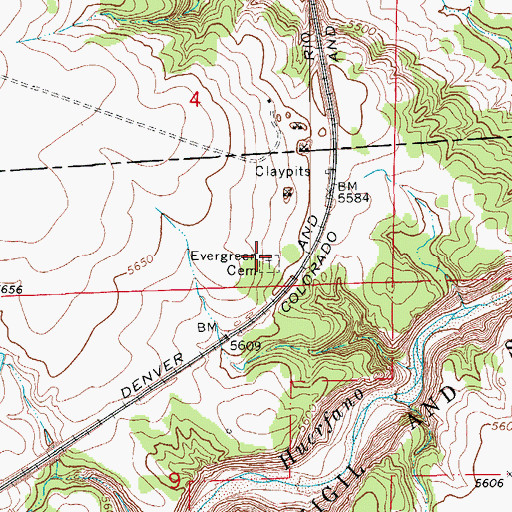 Topographic Map of Evergreen Cemetery, CO