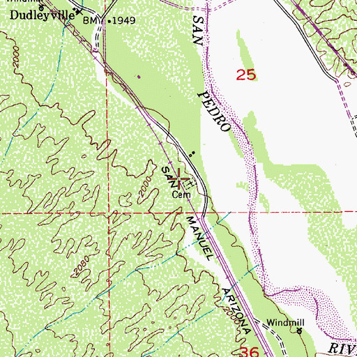 Topographic Map of Dudleyville Cemetery, AZ