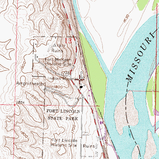 Topographic Map of On-a-Slant Village (historical), ND