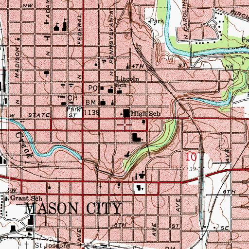 Topographic Map of Mason City Police Department, IA