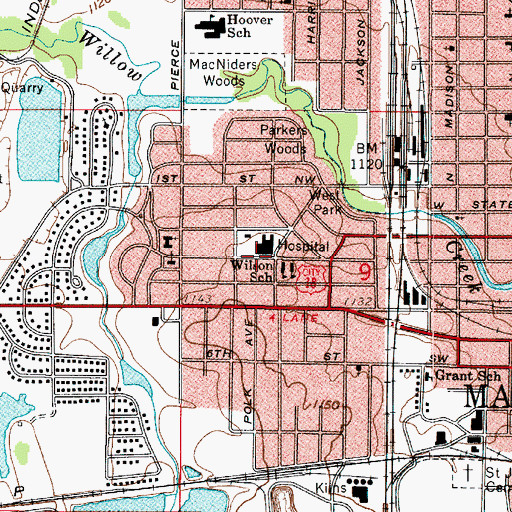 Topographic Map of Mercy Medical Center - North Iowa East Campus, IA