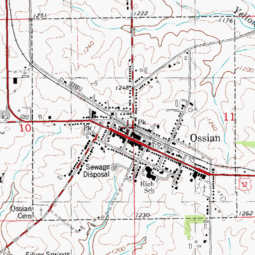 Topographic Map of Ossian Post Office, IA