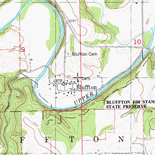 Topographic Map of Bluffton Village Cemetery, IA