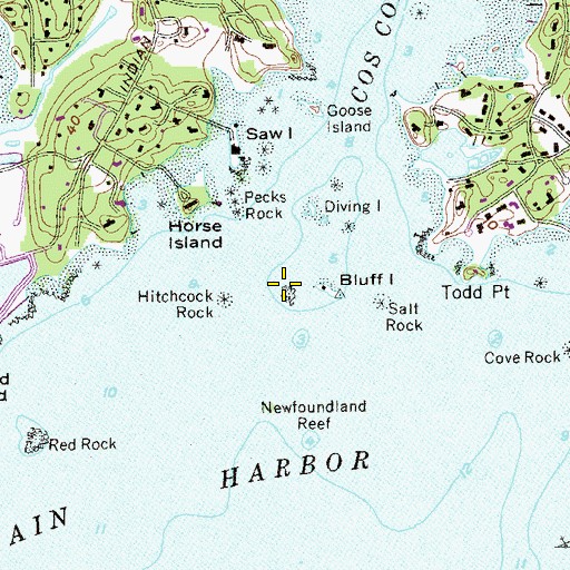 Topographic Map of Bluff Island Ledge, CT