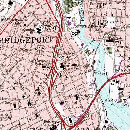 Topographic Map of Bridgeport Department of Archives Records and Information Services, CT