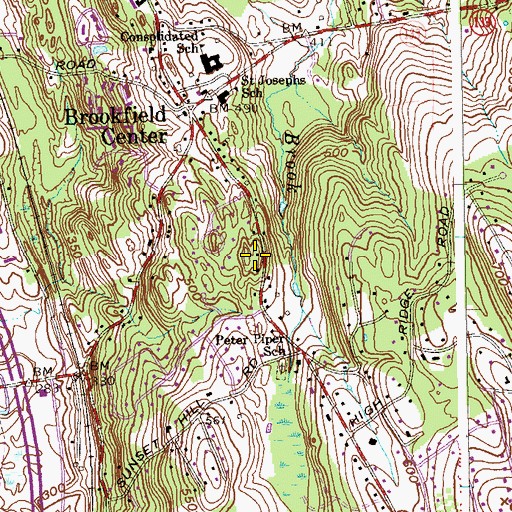 Topographic Map of Brookfield Center Post Office, CT