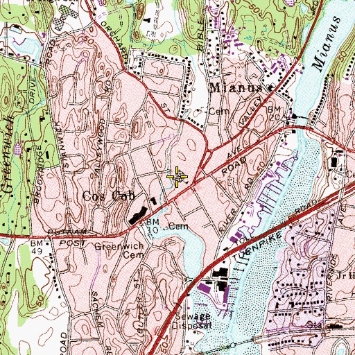 Topographic Map of Cos Cob School, CT