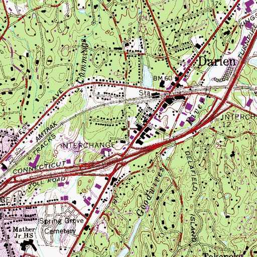Topographic Map of Darien Library, CT