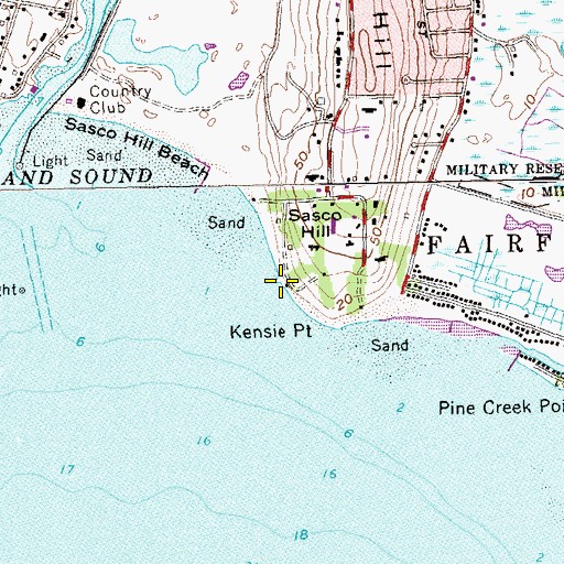 Topographic Map of Fairfield Public Beach, CT