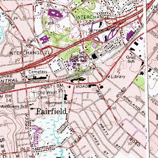 Topographic Map of Fairfield Station, CT