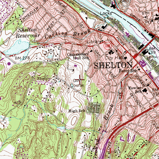 Topographic Map of Highland Golf Course, CT