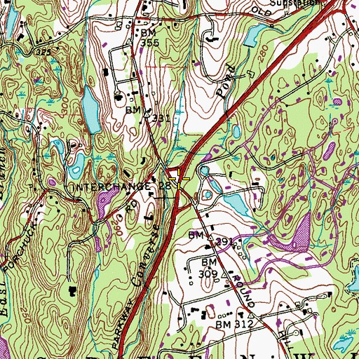 Topographic Map of Interchange 28, CT
