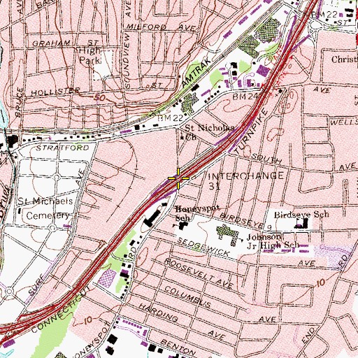 Topographic Map of Interchange 31, CT