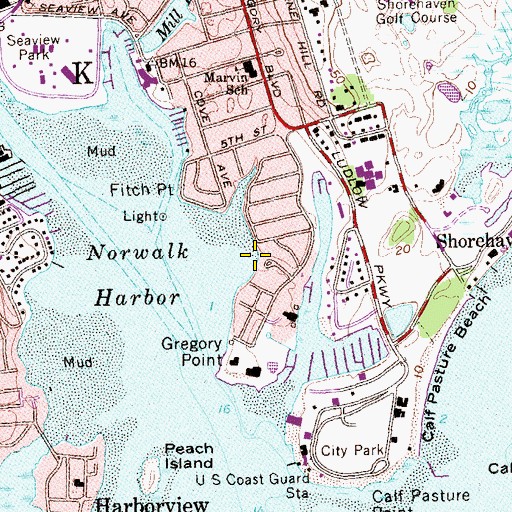 Topographic Map of Marvin Beach, CT