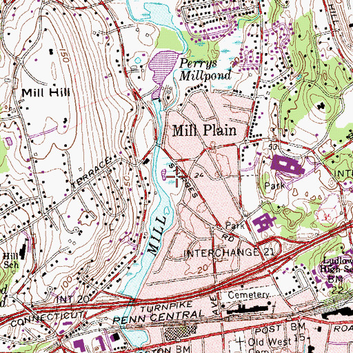 Topographic Map of Mill Hollow Park, CT
