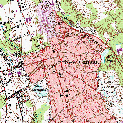 Topographic Map of New Canaan Library, CT