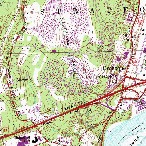 Topographic Map of Oronoque Hills South, CT