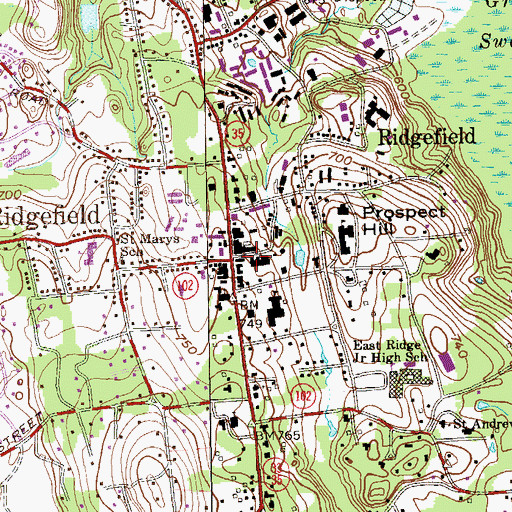 Topographic Map of Ridgefield Town Hall, CT
