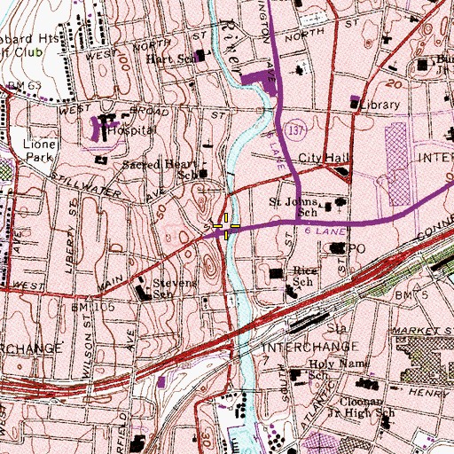 Topographic Map of Rippowan Falls, CT