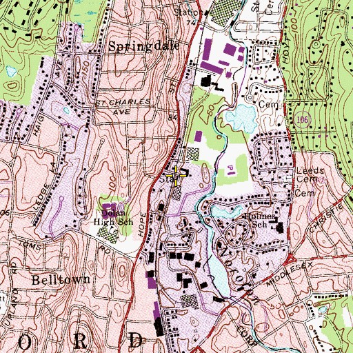 Topographic Map of Springdale Station, CT