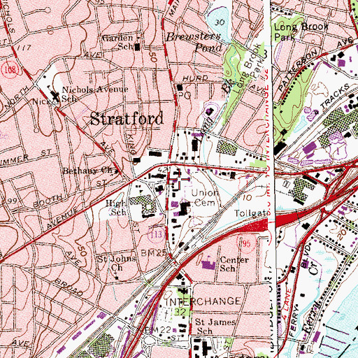 Topographic Map of Stratford United Methodist Church, CT