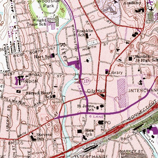 Topographic Map of Theal Bridge, CT