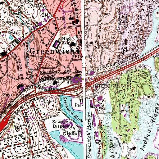 Topographic Map of Thru-Way Shopping Center, CT