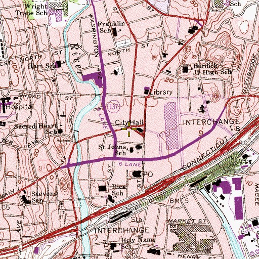 Topographic Map of Webbs Tavern, CT
