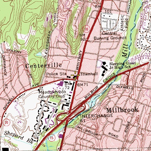 Topographic Map of Miller Memorial Library, CT