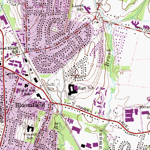 Topographic Map of Bloomfield High School, CT