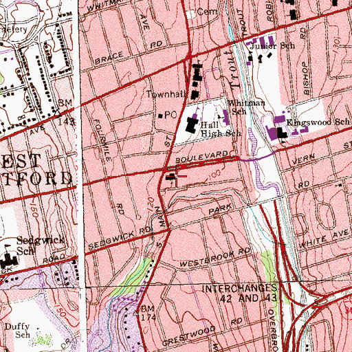 Topographic Map of Boulevard Baptist Church, CT