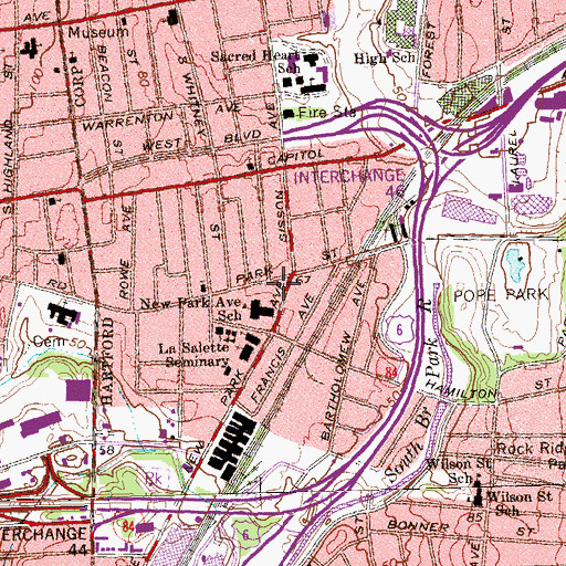 Topographic Map of Dwight Branch Hartford Public Library, CT