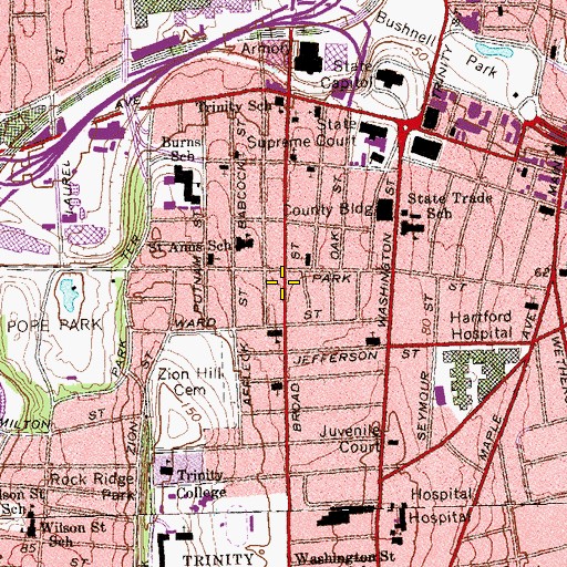 Topographic Map of Emanuel Church, CT