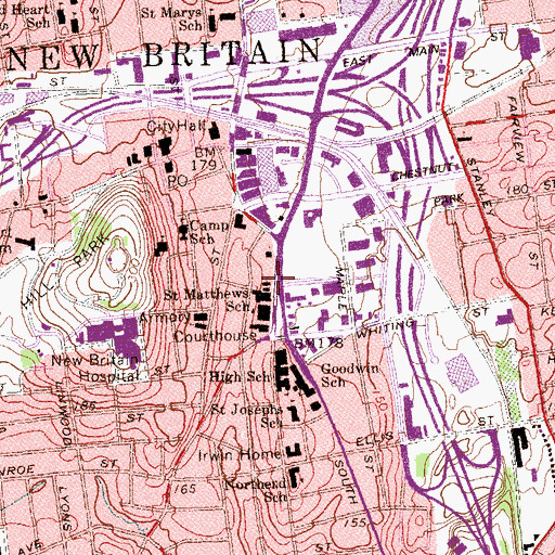 Topographic Map of First Lutheran Church, CT