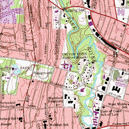 Topographic Map of Harleigh B Trecker Library, CT